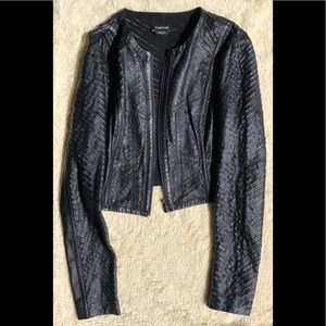 Bebe leather & nylon crop motor jacket